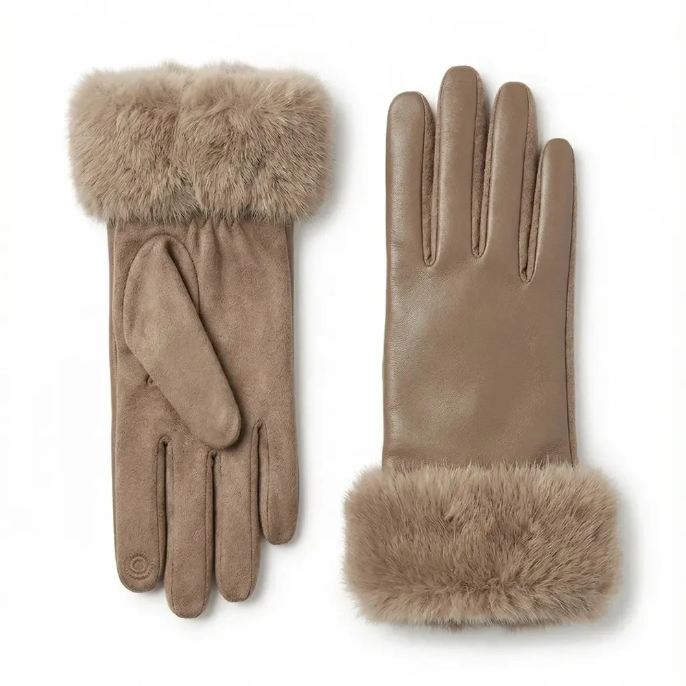 London Fog Women's tan gloves with faux fur cuffs